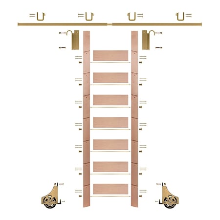Meadow Lane Ladder 92 in. Pre-Finished Oak Brass Finish Hook with 8 ft. Rail Kit EG.300-92RO-08.06-PF